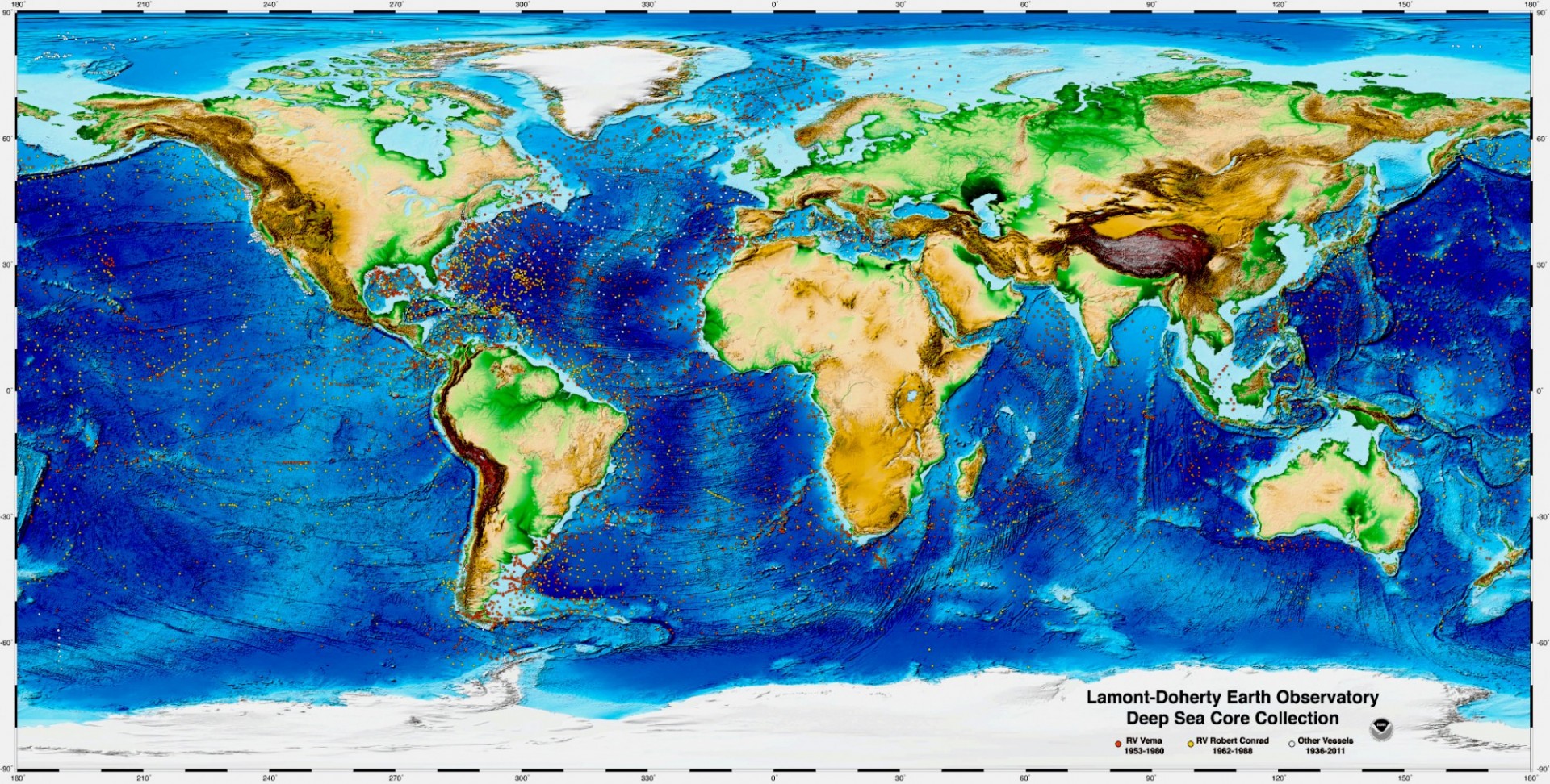 Map of the Lamont-Doherty Earth Observatory Deep Sea Core Collection