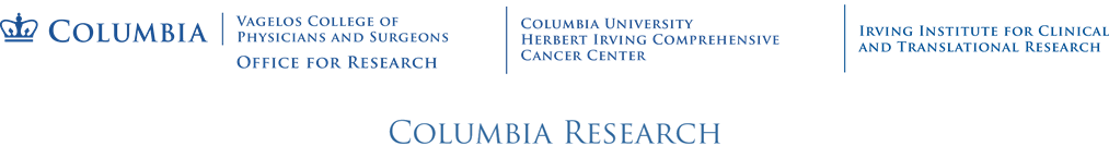 Logos for the Columbia VP&S Office for Research, Herbert Irving Comprehensive Cancer Center, Irving Institute for Clinical and Translational Research, of Office of the Executive Vice President for Research.